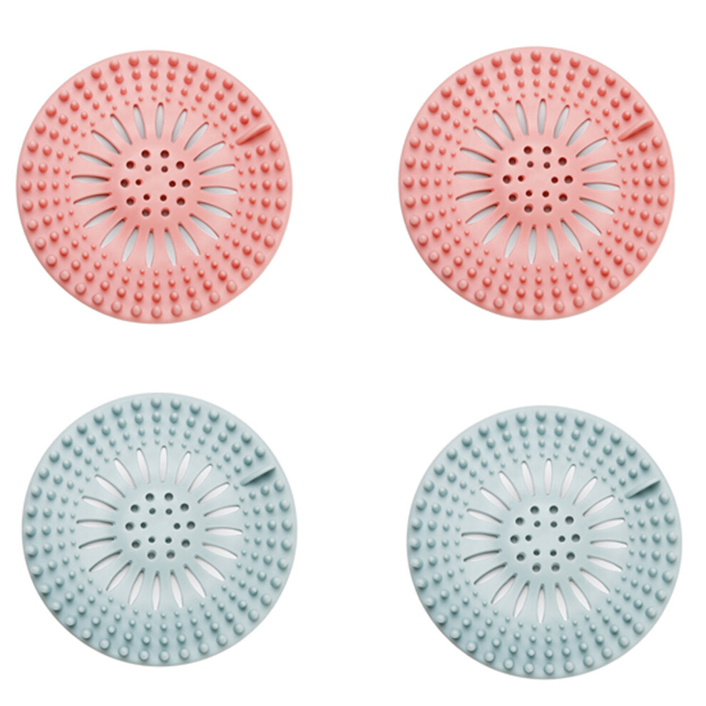 (Blue x2 and Pink x2) Hair Catcher Silicone Sink or Shower Drain Covers