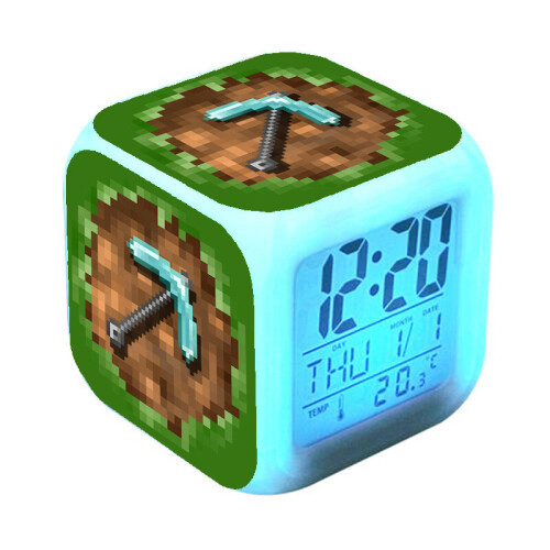 (green) Minecraft Colorful Color Changing Quartet Alarm Clock Led Night Light Birthday Gift Christmas Gift Style G