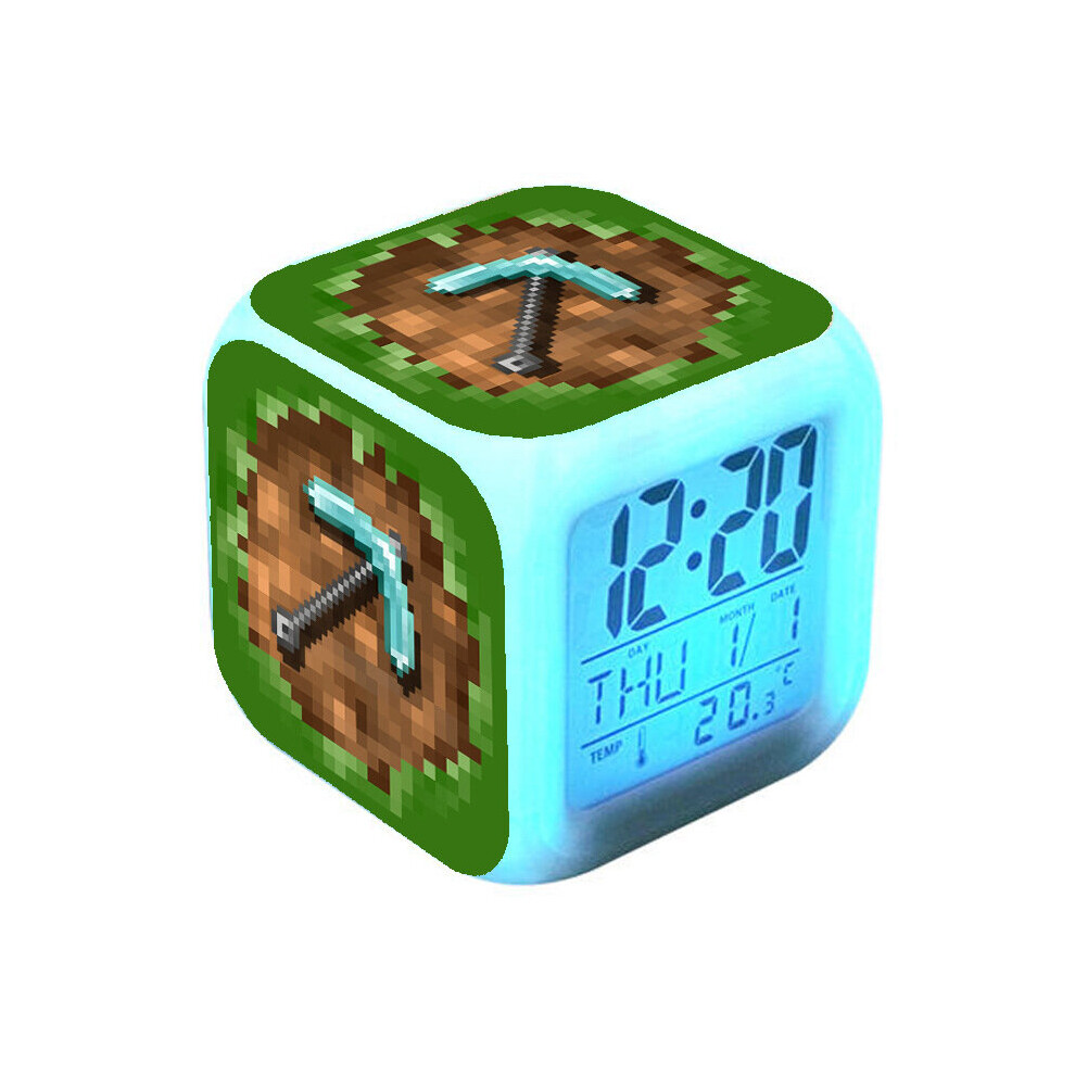 (green) Minecraft Colorful Color Changing Quartet Alarm Clock Led Night Light Birthday Gift Christmas Gift Style G