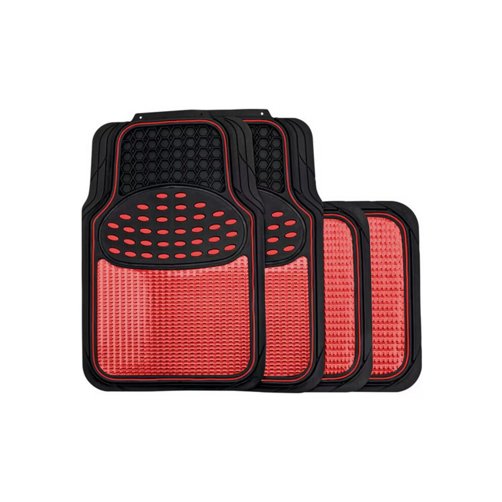 (Red Insert) Rubber Car Mats Set To Fit Vauxhall Corsa E With Metallic Coloured Inserts