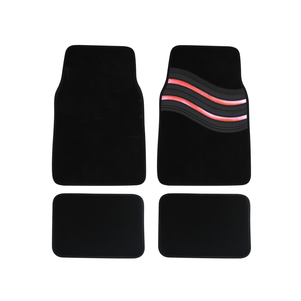 (Red Wave Heel Pad) Car Mats Set To Fit Mitsubishi Colt,Wave Design Heel Pad Set Of 4 Universal Fit