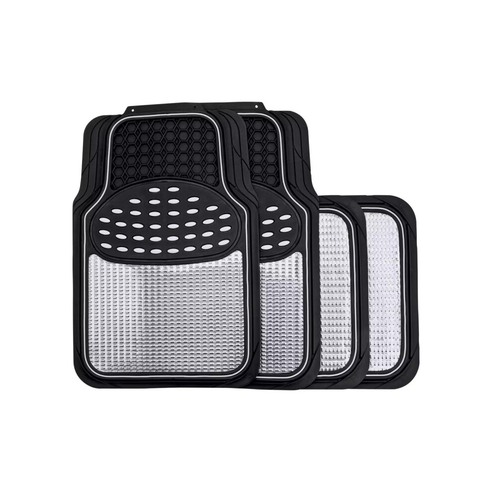 (Silver Insert) Rubber Car Mats Set To Fit Audi A1 Sportback With Metallic Coloured Inserts