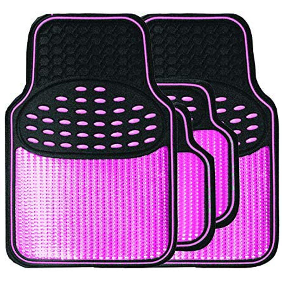 ( Insert) Rubber Car Mats Set To Fit Daewoo Lanos With Metallic Coloured Inserts Set Of 4 Pink 5059531726441