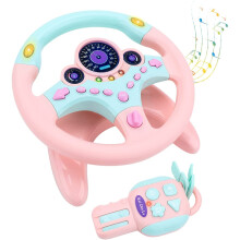 Pink Kids Steering Wheel - Backseat Pretend Driving Toy with Light & Music