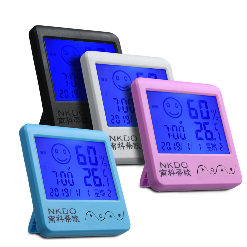 Black Digital Desktop Thermo-Hygrometer Alarm Clock Lcd Screen Temperature Humidity