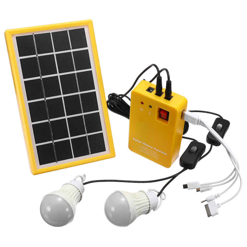Solar Power Panel Generator Kit 5V Usb Charger Home System With 3 Led Bulbs Light 623414344586