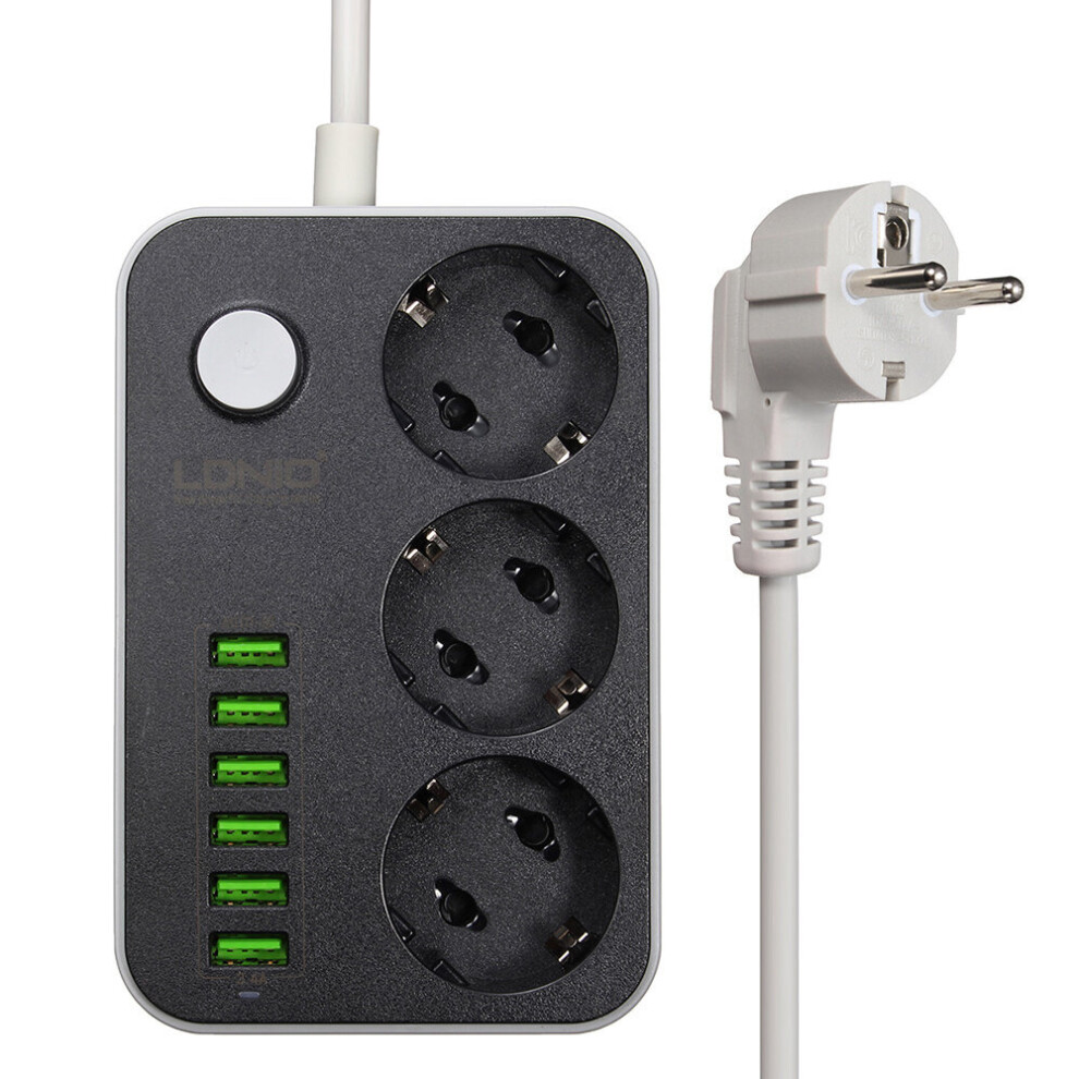 5V 3.4A Desktop 3 Power Socket 6 Usb Port 5.24Ft/1.6M Eu Plug Charging Socket 623414334822