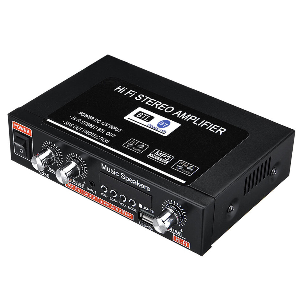 12V/220V 2Ch Hifi Audio Stereo Power Amplifier Bass Bluetooth Fm Radio Car Home Black 623414345385