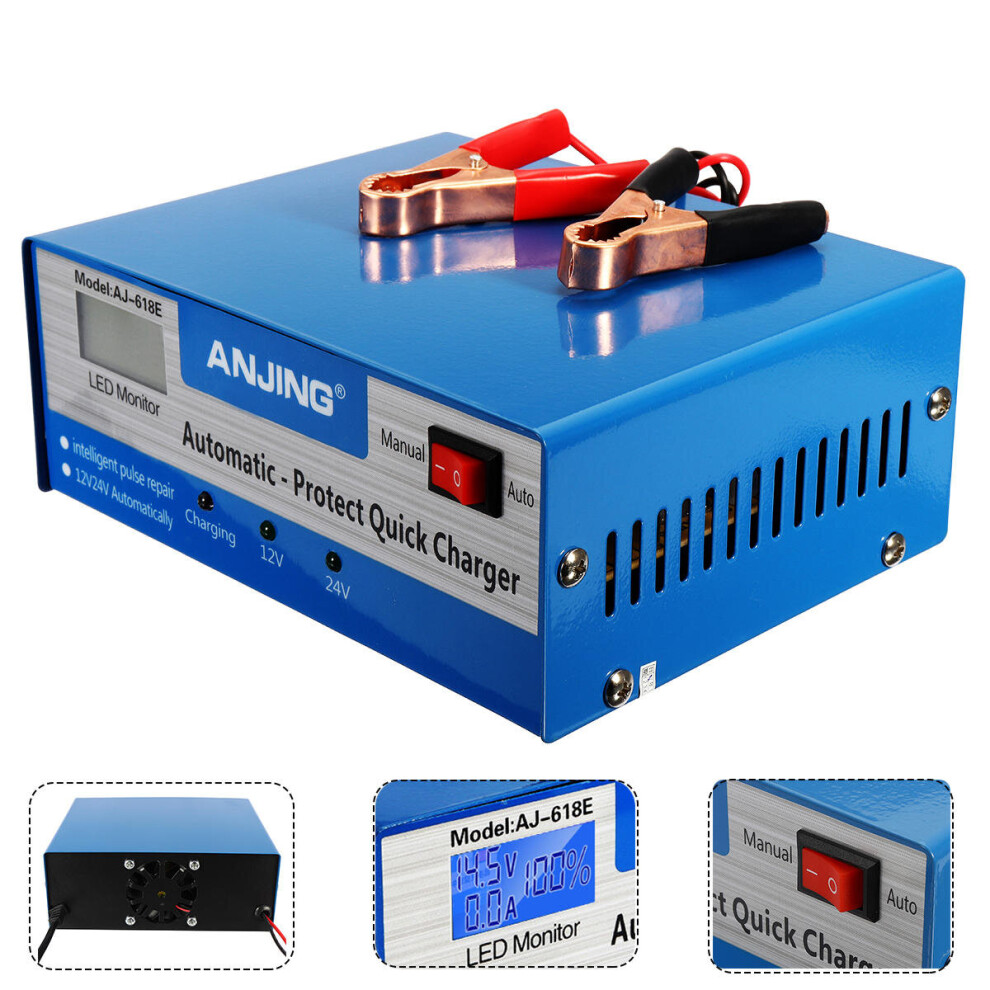 Lcd 12V/24V Intelligent Automatic Battery Charger Pure Copper Charger Pulse Repair Type Maintainer For Lead Acid Battery 623414347556