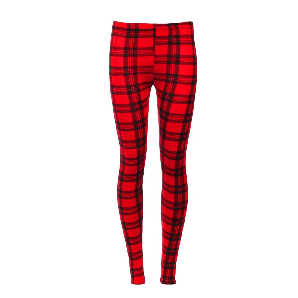 (5-6 Years, Red & Black) Girls Leggings Tartan Check Print Legging 7-13 Yr