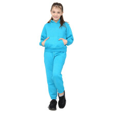 (11-12 Years, Aqua) Girls Plain Aqua Hooded Jogging Suit Joggers 5-13