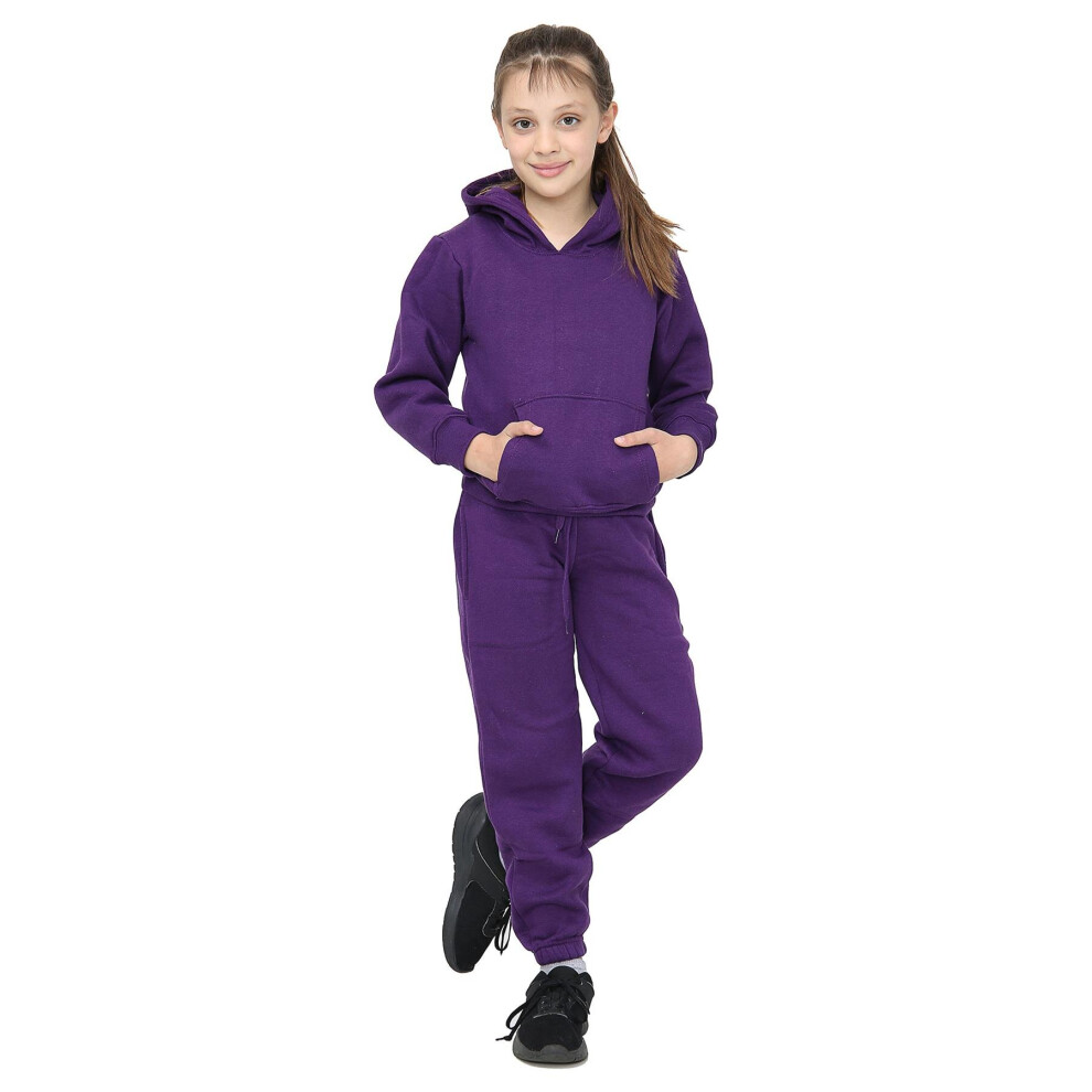 (13 Years, Purple) Girls Purple Tracksuit Hooded Jogging Suit Joggers