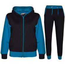 (9-10 Years, Blue) Kids Girls Boys Blue Fleece Hooded Tracksuit 2-13