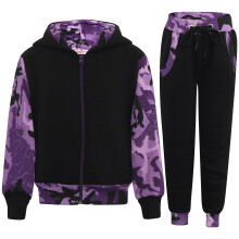 (5-6 Years, Camo Purple) Unisex Camo Purple Fleece Hooded Tracksuit 2-13