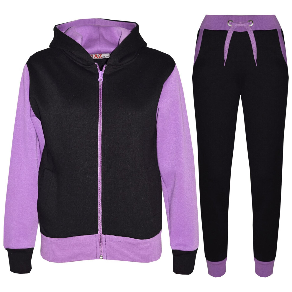 (7-8 Years, Lilac) Unisex Lilac Fleece Hooded Tracksuit 2-13 Yr