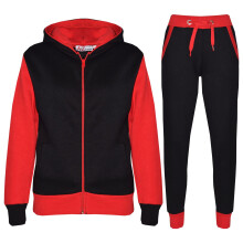 (2-3 Years, Red) Unisex Red Zipped Fleece Hooded Tracksuit 2-13 Yr