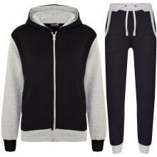 (5-6 Years, Grey) Unisex Grey Fleece Hooded Tracksuit 2-13 Yr