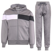 (13 Years, Steel Grey) Unisex Steel Grey Contrast Panelled Hooded Tracksuit