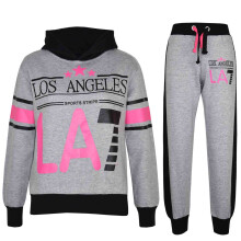 (5-6 Years, Grey & Black) Girls Boys LA7 Tracksuit Two Colour Set 5-13