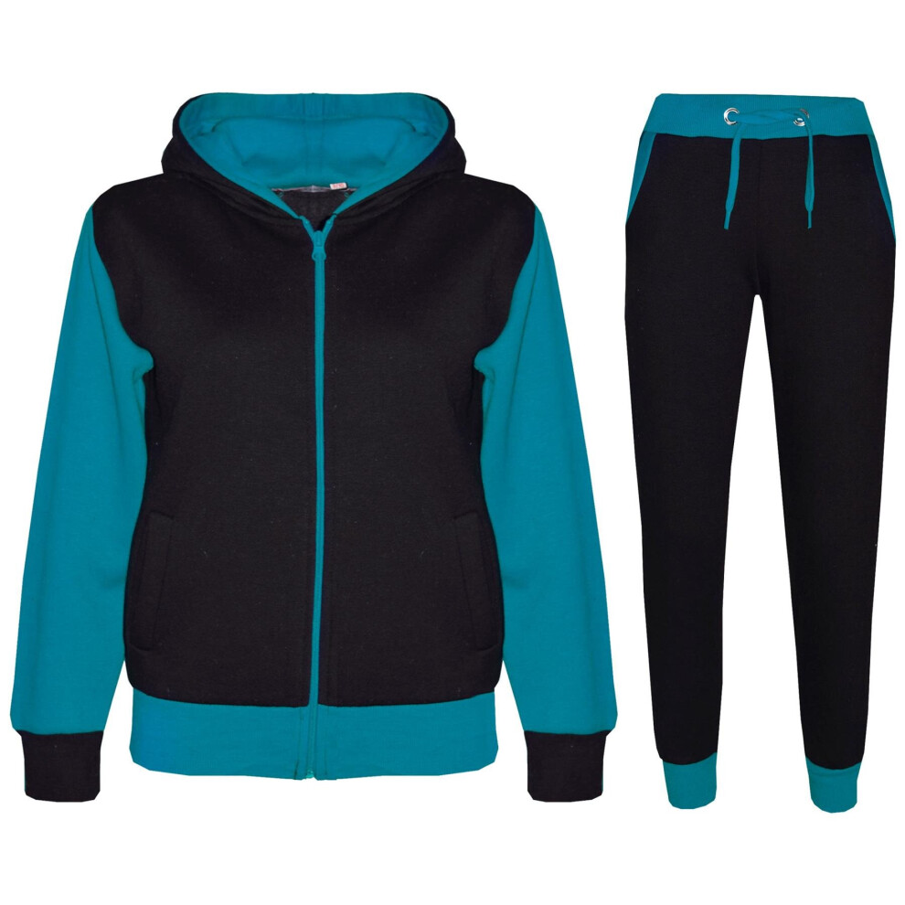 (11-12 Years, Turquoise) Unisex Turquoise Fleece Hooded Tracksuit 2-13 Yr