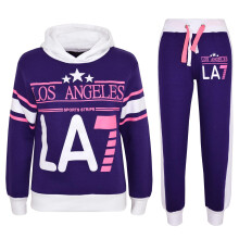 (5-6 Years, Purple) Girls Boys LA7 Tracksuit Two Colour Set 5-13