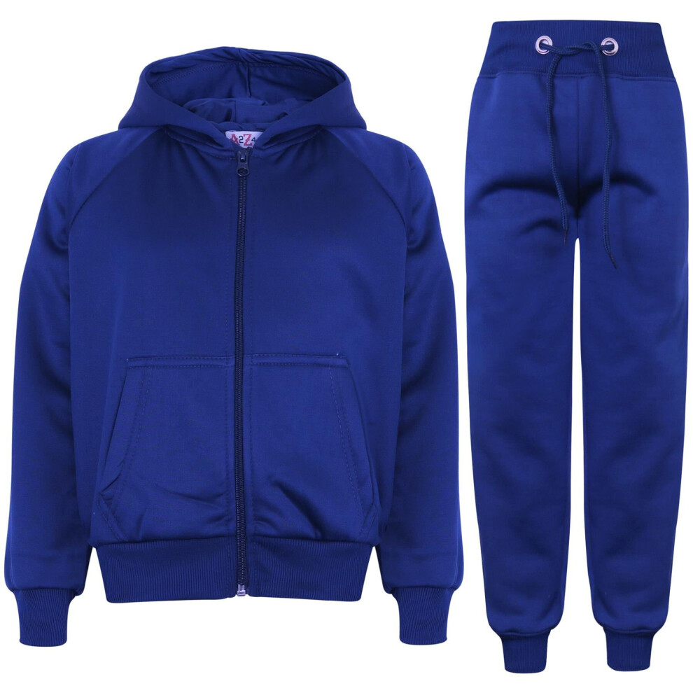 (5-6 Years, Royal Blue) Unisex Plain Tracksuit Cuffed Hoodie Sweatpants