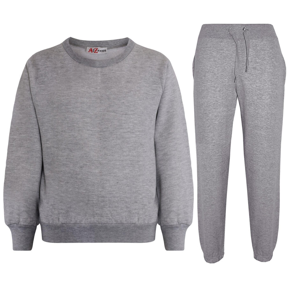 (9-10 Years, Grey) Unisex Tracksuit Grey Jumper and Bottoms Set 5-13