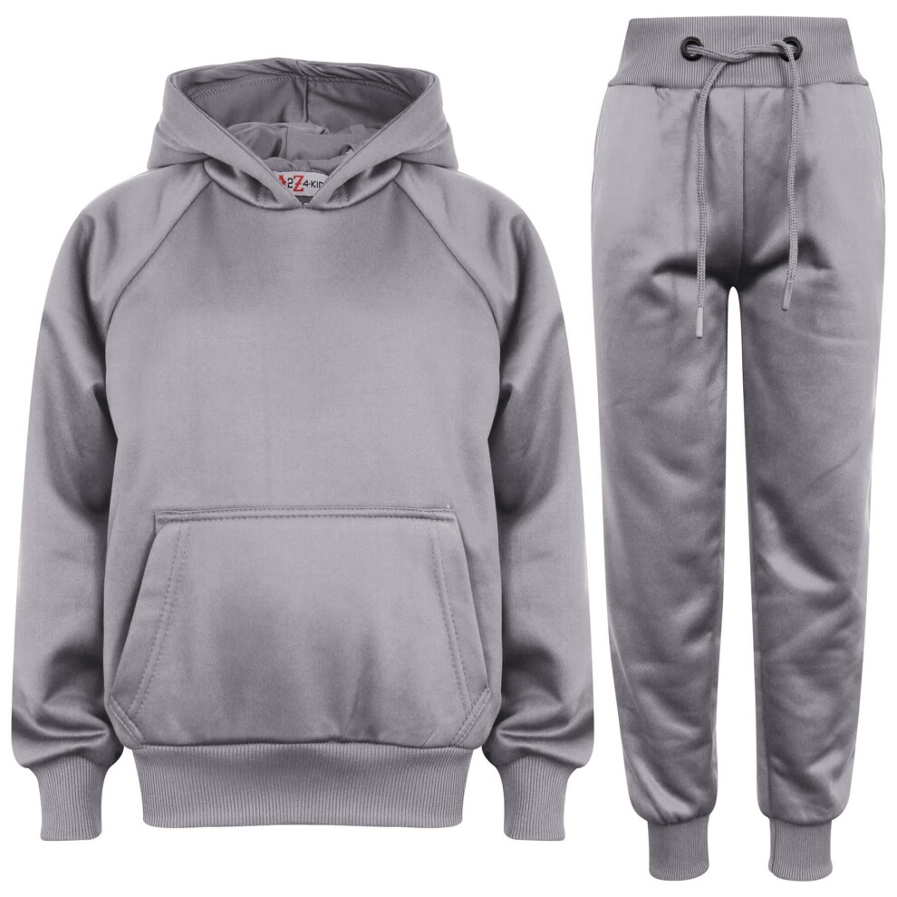 (13 Years, Steel Grey) Unisex Plain Stee Grey Sweat Hoodie Tracksuit