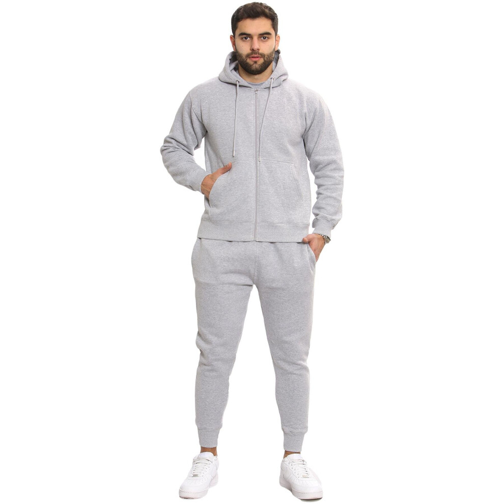 (M, Grey) Mens Plain Tracksuit Hoodie Casual Sweatpants