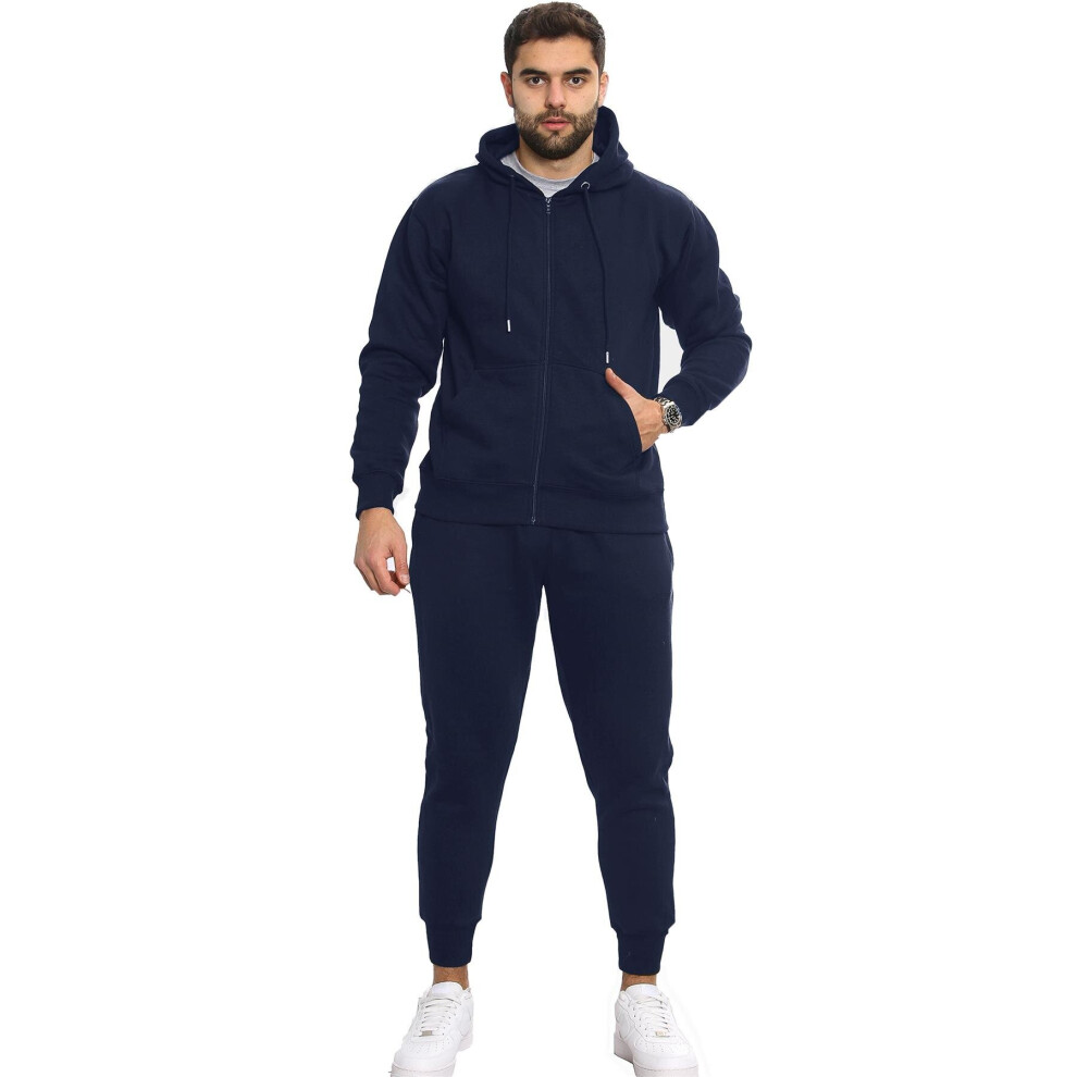 (3XL, Navy) Mens Plain Tracksuit Hoodie Casual Sweatpants