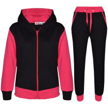 (13 Years, Pink) Girls Pink Zipped Fleece Hooded Tracksuit 2-13 Yr