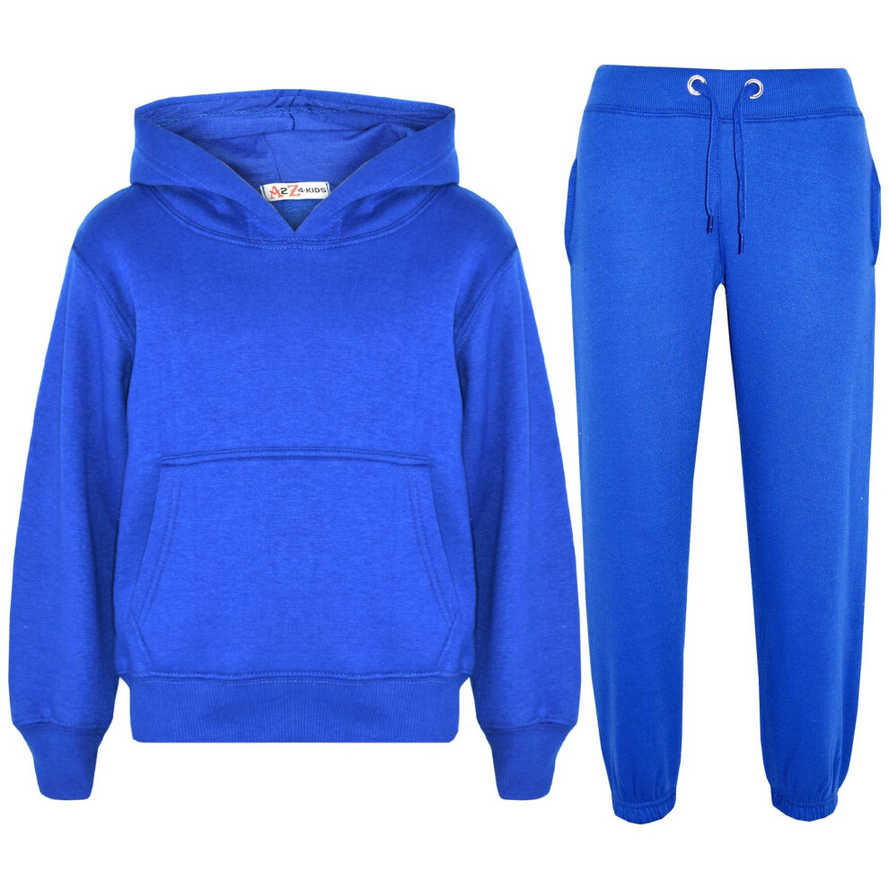 (11-12 Years, Royal Blue) Unisex Royal Tracksuit Hooded Jogging Suit Joggers