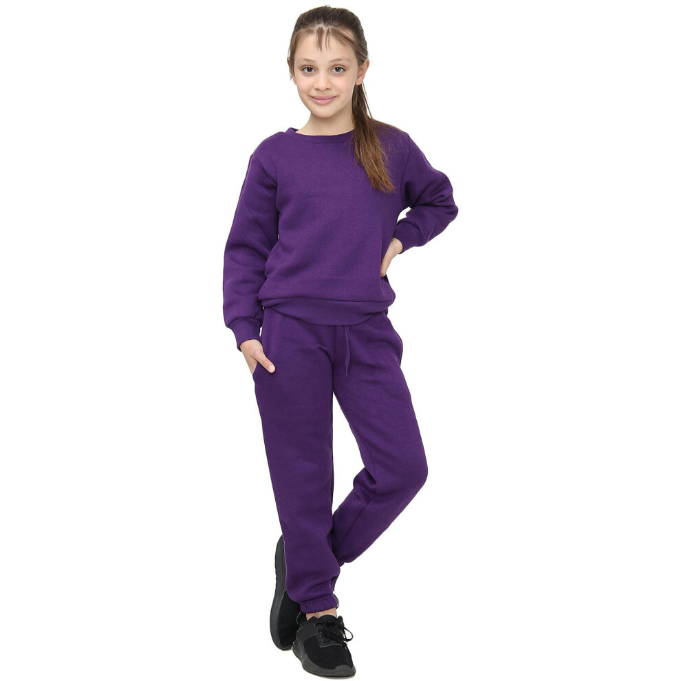 (13 Years, Purple) Unisex Plain Tracksuit Jumper & Bottoms Set 5-13