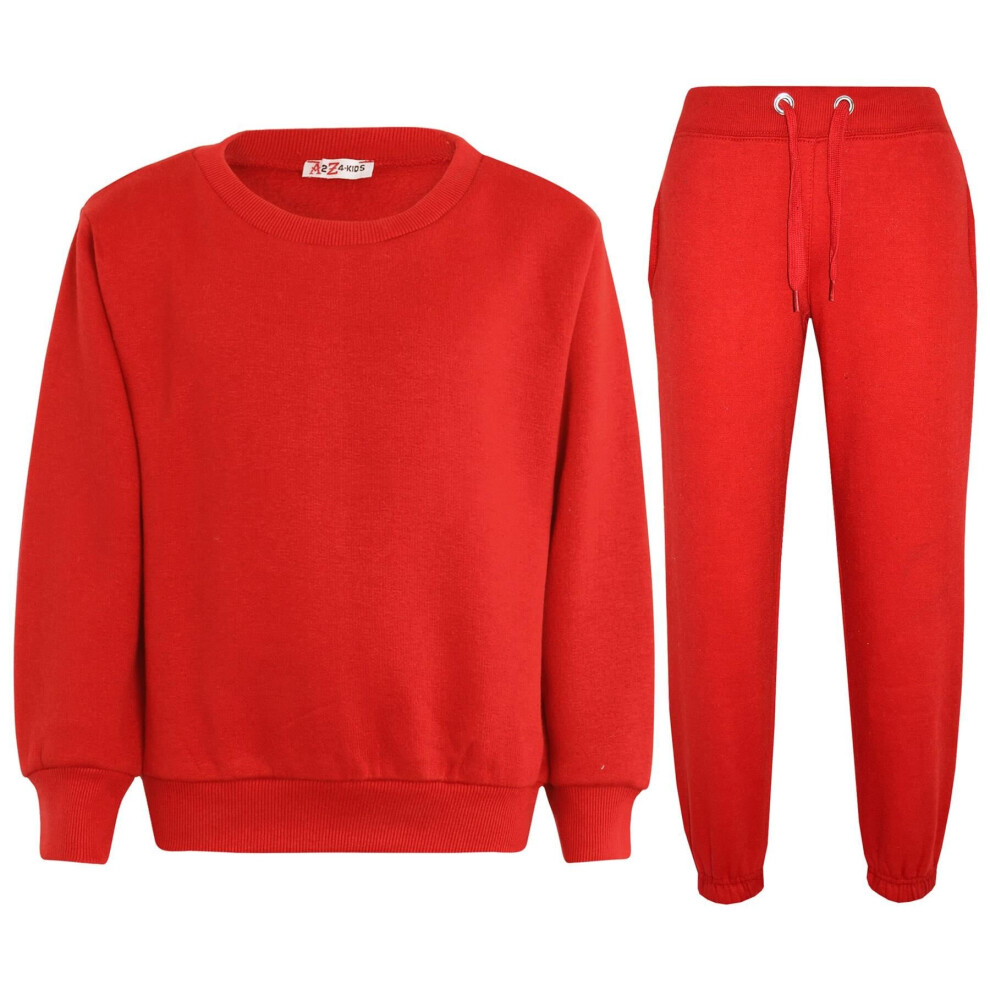 (13 Years, Red) Unisex Plain Tracksuit Jumper & Bottoms Set 5-13