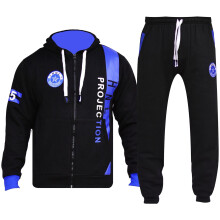 (5-6 Years, 02 Black & Royal Blue) Girls Boys HNL Hooded Top Bottom Tracksuit 2-13