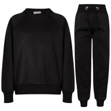 (13 Years, Black) Girls Boys Plain Raglan Sleeves Jumper Tracksuit