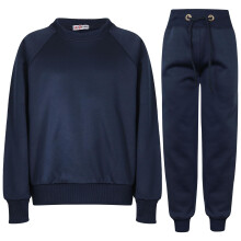 (11-12 Years, Navy) Girls Boys Plain Raglan Sleeves Jumper Tracksuit