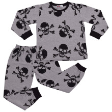(9-10 Years, Grey) Unisex Skull & Bones Pyjamas 2 Piece Nightwear Set