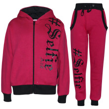 (11-12 Years, Pink) Unisex #SELFIE Pink Tracksuit Hoodie Sweatpant