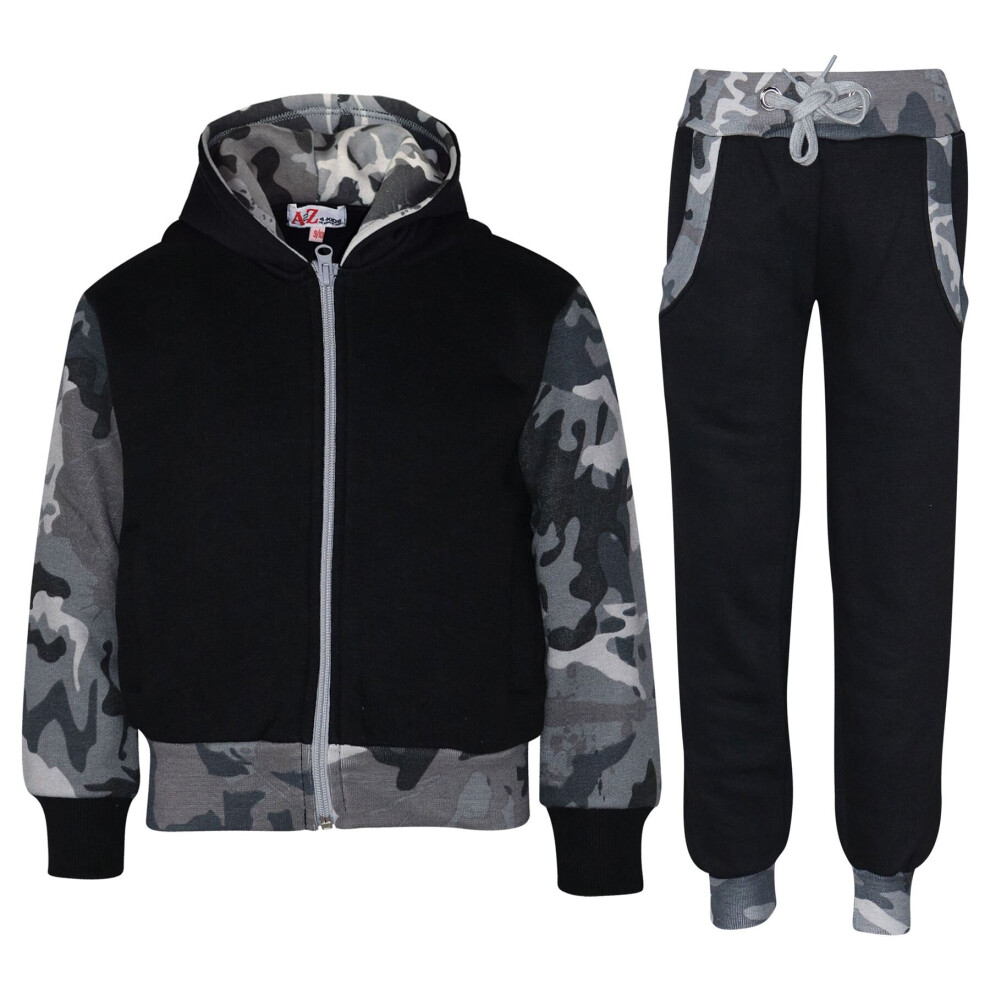 (9-10 Years, Camo Charcoal) Unisex Tracksuit Hooded Jogging Suit Jogger 5-13