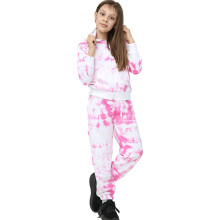 (11-12 Years, Pink) Girls Pink Tie Dye Print Tracksuit 5-13