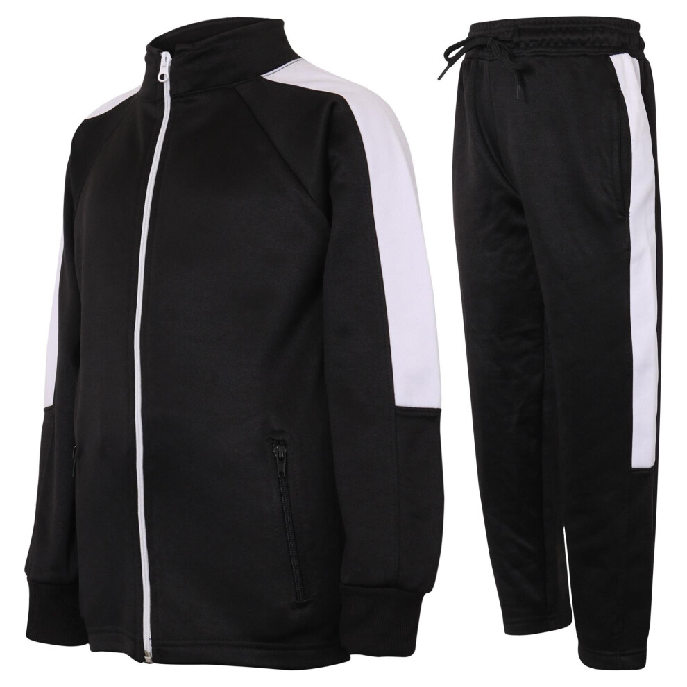 (13 Years, Black & White) Unisex Fleece School PE Kit White Tracksuit 2-13