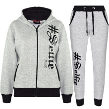 (7-8 Years, Grey) Unisex #SELFIE Hoodie Sweatpant Zipper Joggers Set
