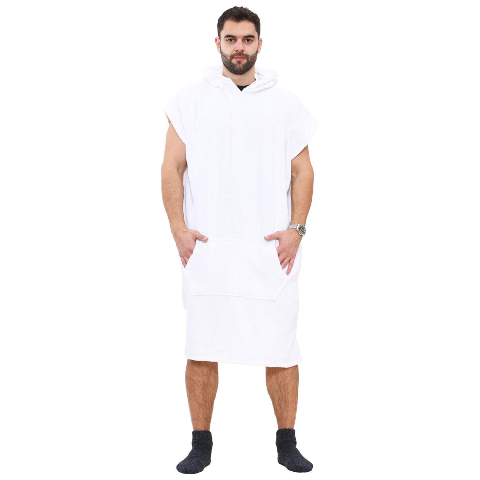 (L-XL, White) Adults Towel Poncho Bathrobe Soft Beach Bath Swim