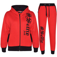 (5-6 Years, Red) Unisex #SELFIE Hoodie Sweatpant Zipper Joggers Set