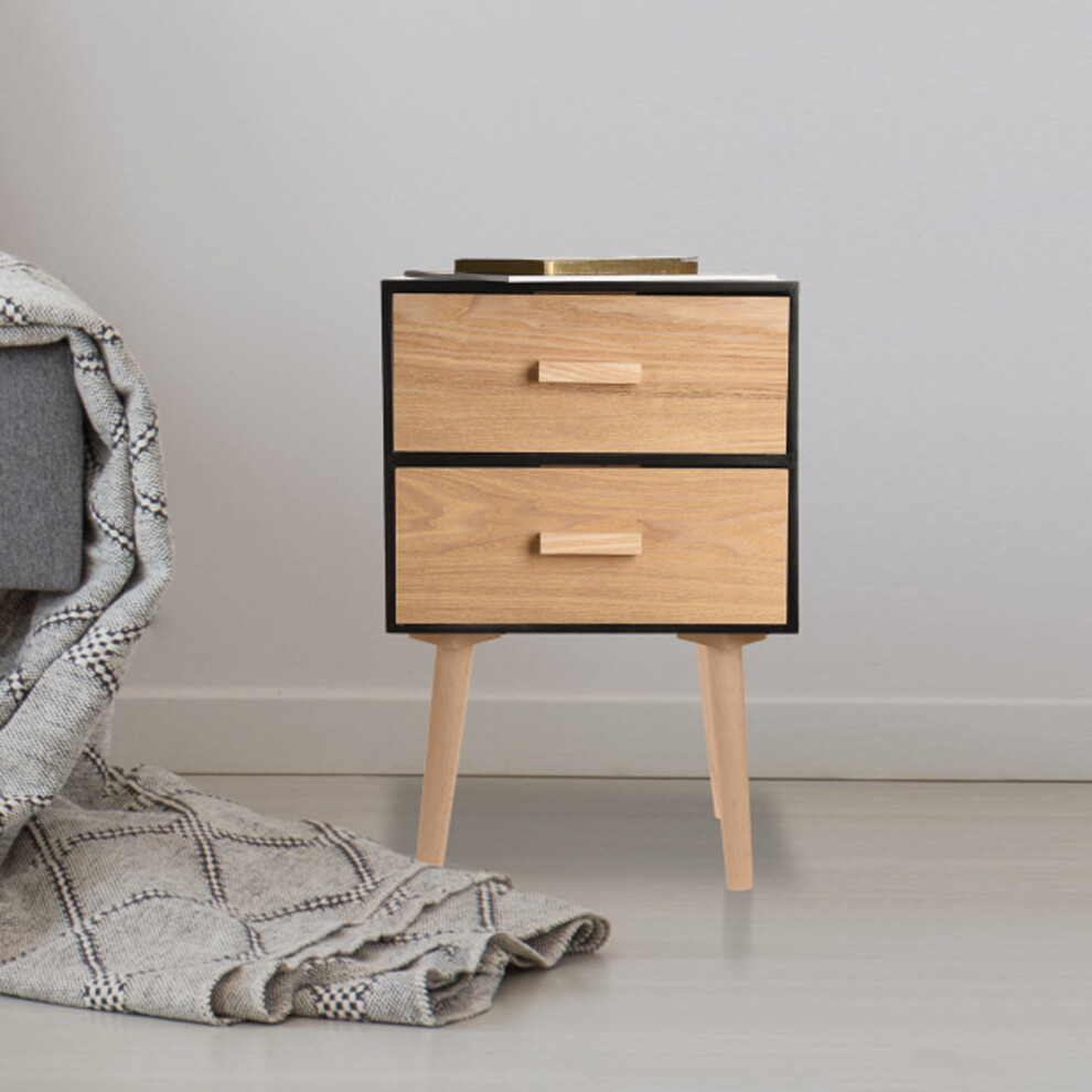 (Black) White Black Two Draw Wooden Bedside  Table Stand