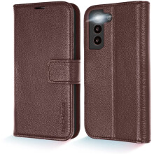 TECHGEAR Galaxy S21 FE 5G Leather Wallet Case, Genuine Leather Magnetic Flip [RFID Blocking] Case with Shockproof TPU, Card...