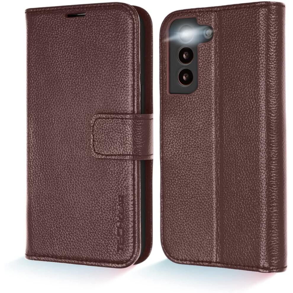 TECHGEAR Galaxy S21 FE 5G Leather Wallet Case, Genuine Leather Magnetic Flip [RFID Blocking] Case with Shockproof TPU, Card...