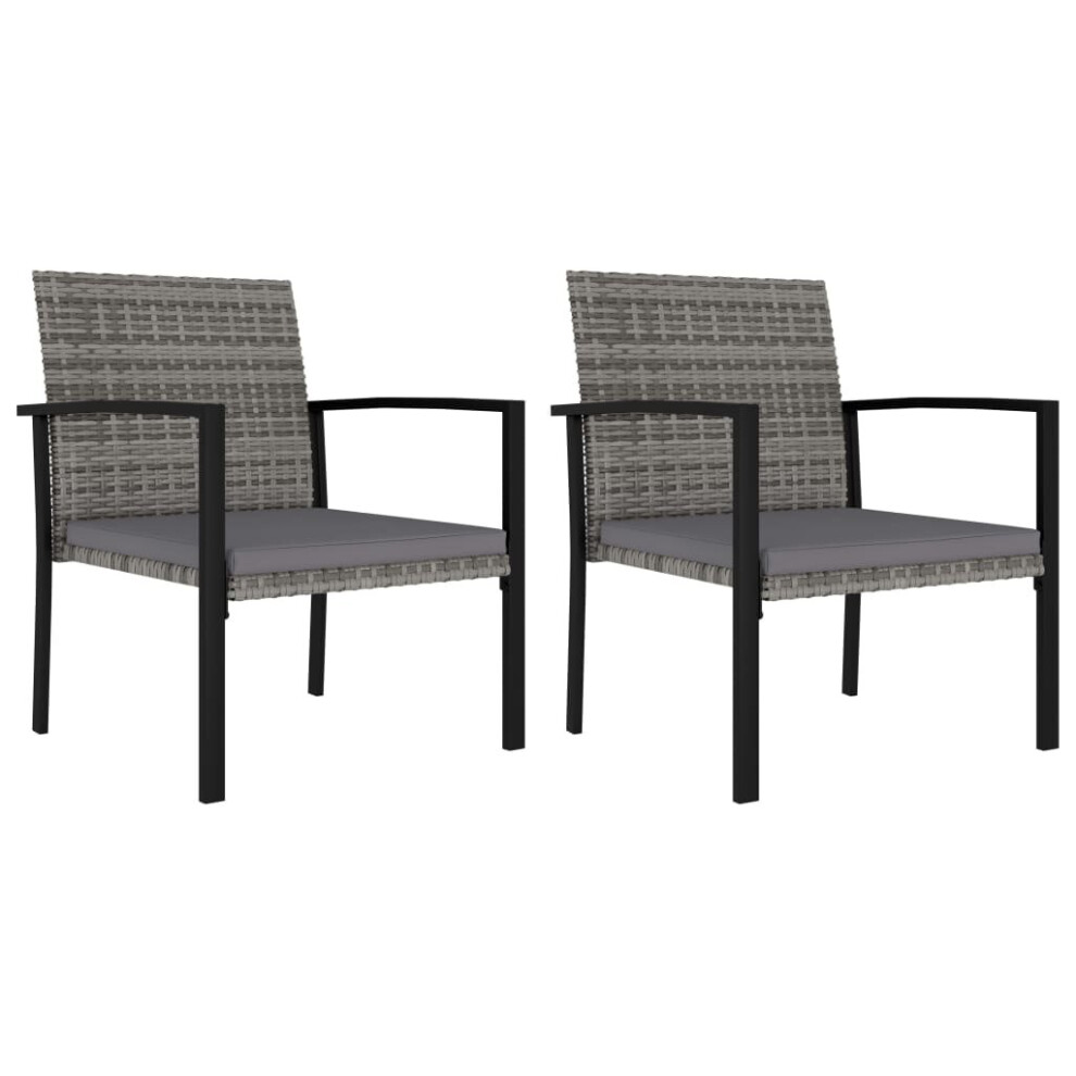 vidaXL 2x Garden Dining Chairs Poly Rattan Grey Outdoor Patio Armchair Seating