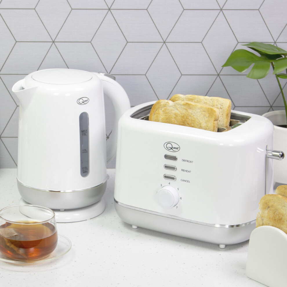 (White) Quest Kettle and Toaster Set / 1.5L Kettle & 2 Slice Toaster